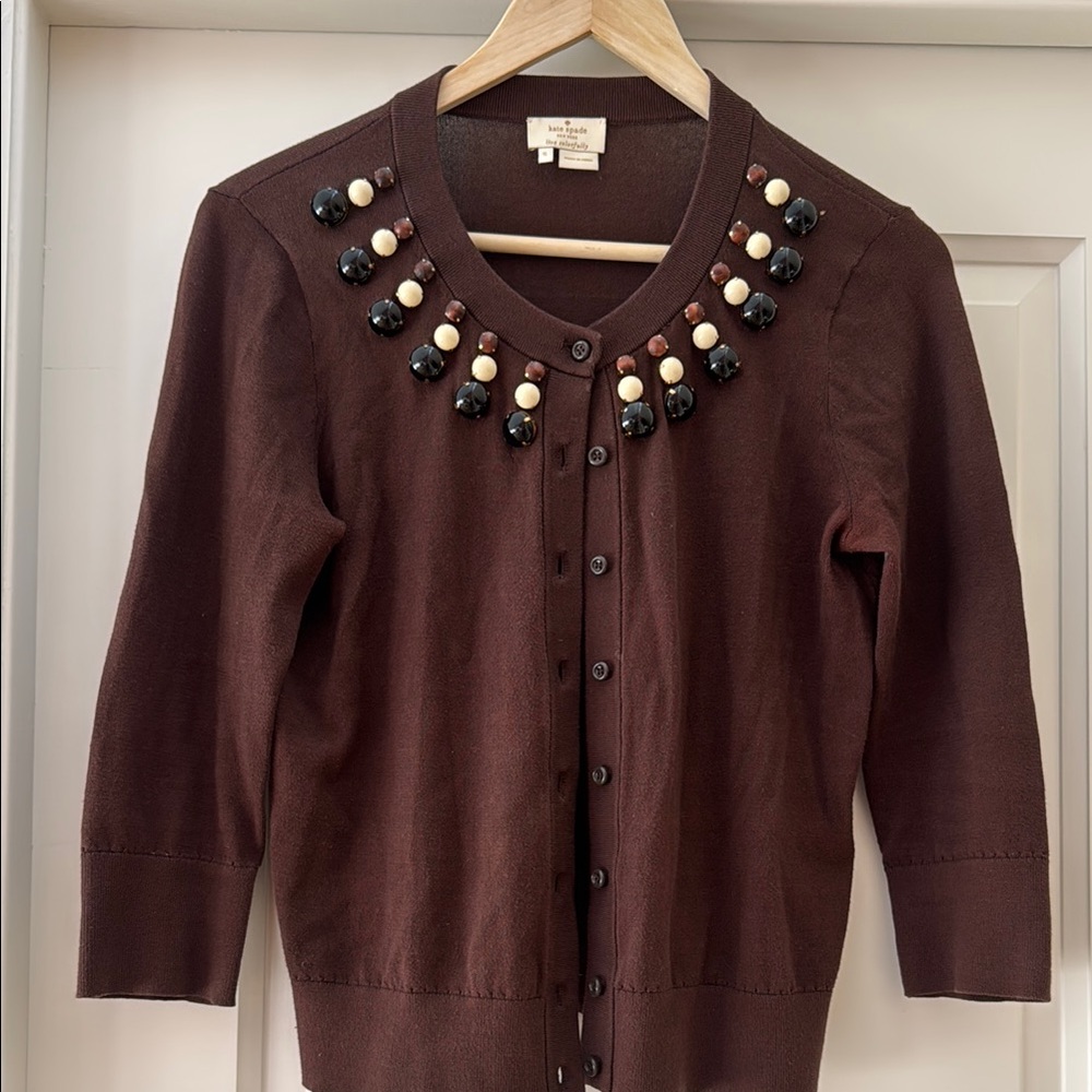 Kate Spade ♠️ Brown Cardigan with Beaded Neckline